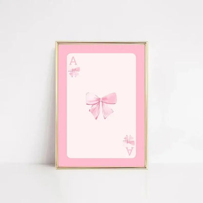 Pink framed wall art set featuring stylized ace of spades with delicate pink bows for DecorBites™ pink bows art set