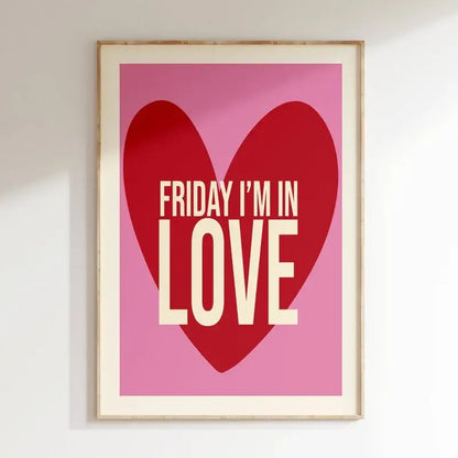 Decorbites pink music lyrics wall art canvas featuring bold cream text and a red heart on a soft pink background