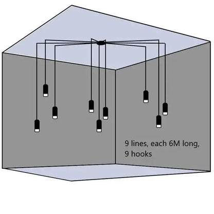 DecorBites™ plug-in hanging lights featuring nine black pendant lights with white bases on 6-meter lines