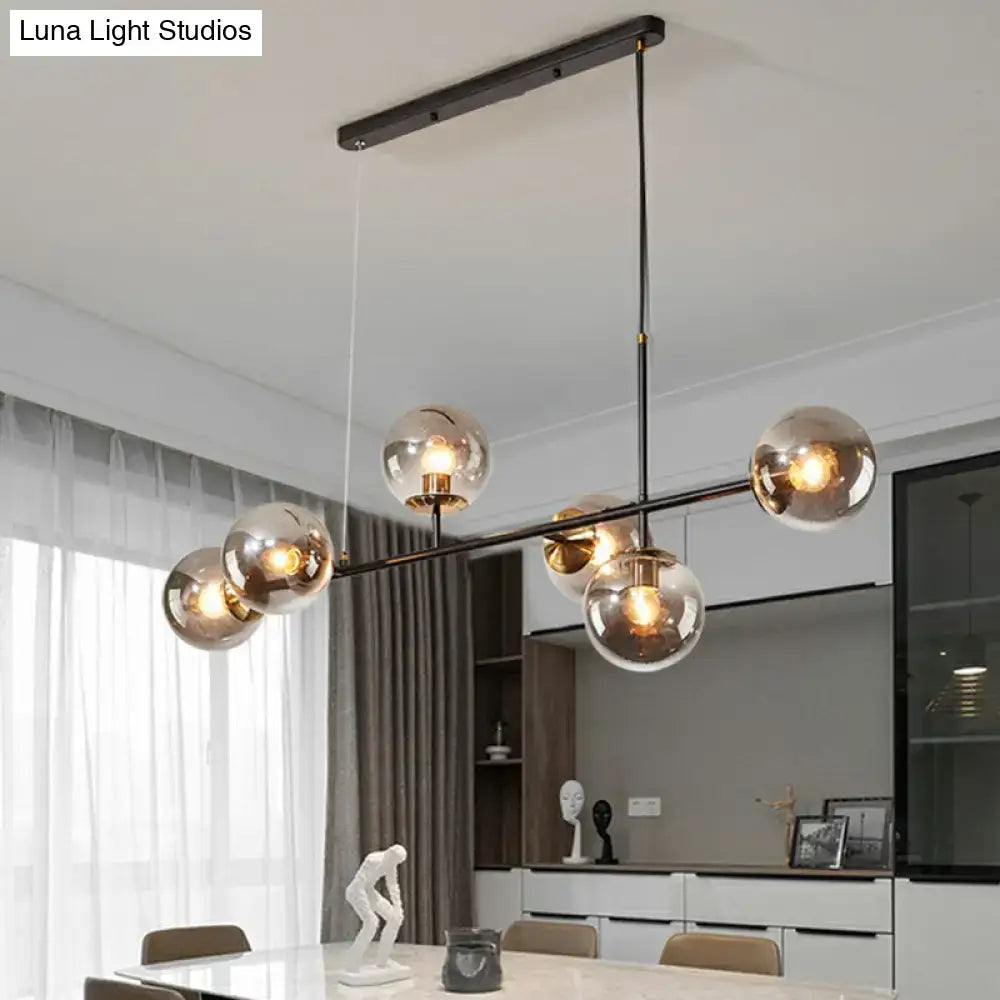 Modern decorbites™ postmodern 6-light island lamp with five glass ball shades and black metal frame in grey blue white tones