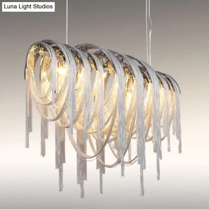 Decorbites postmodern aluminum tassel pendant lighting with silver chains ceiling light emitting warm glow
