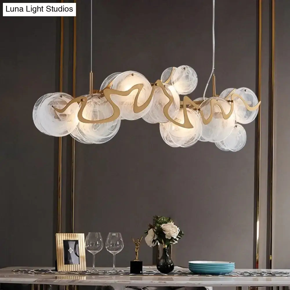 DecorBites™ postmodern circle pendant light with translucent glass spheres and gold brass light fixture for restaurant island