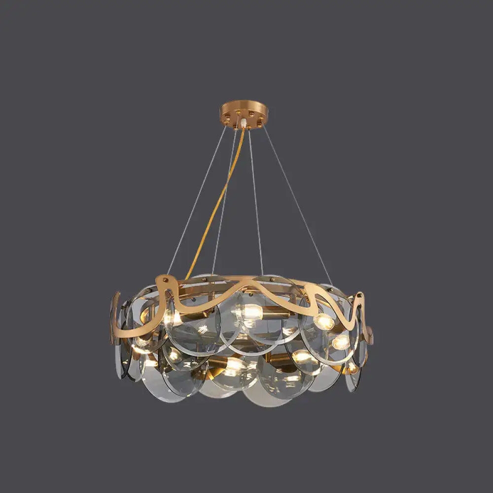 DecorBites postmodern circle pendant light with gold brass frame and clear glass discs for led incandescent fixtures