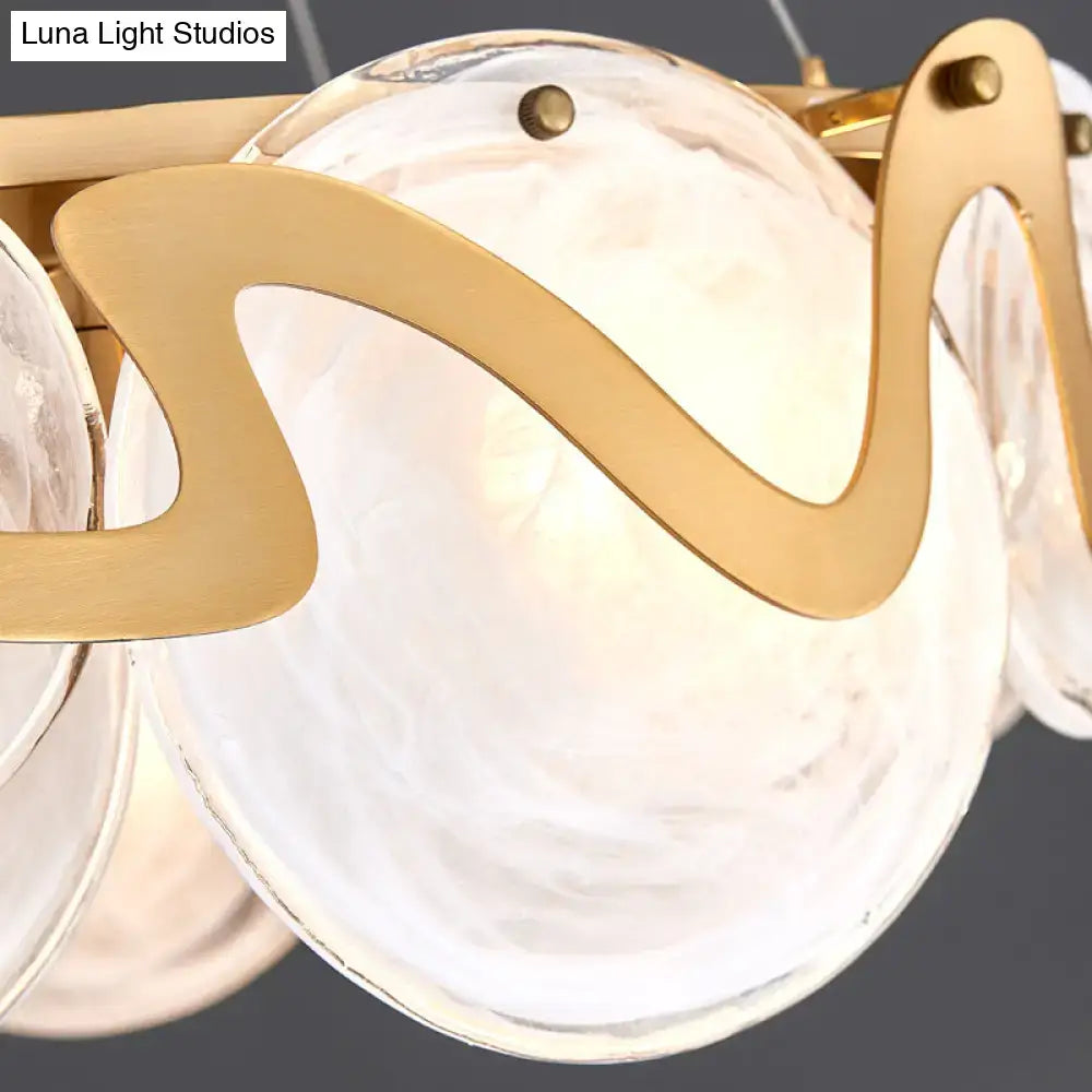 Decorbites postmodern pendant light with gold-toned metal frame and clear textured glass orbs for led incandescent fluorescent bulbs