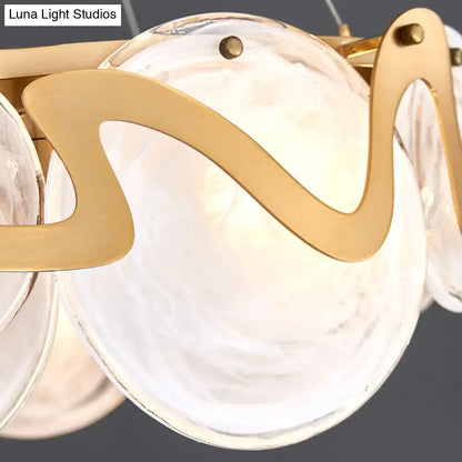Decorbites postmodern pendant light with gold-toned metal frame and clear textured glass orbs for led incandescent fluorescent bulbs