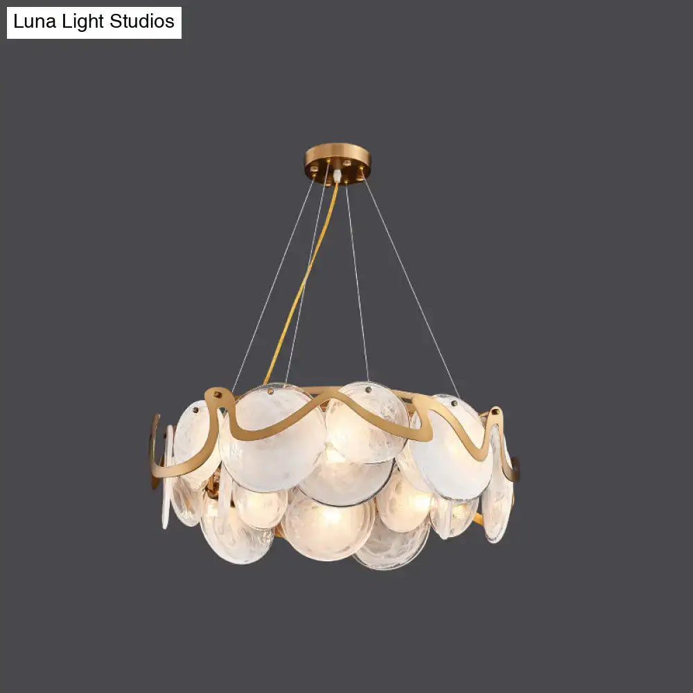 DecorBites™ postmodern circle pendant light with translucent glass discs and gold-toned metal light fixture for restaurants