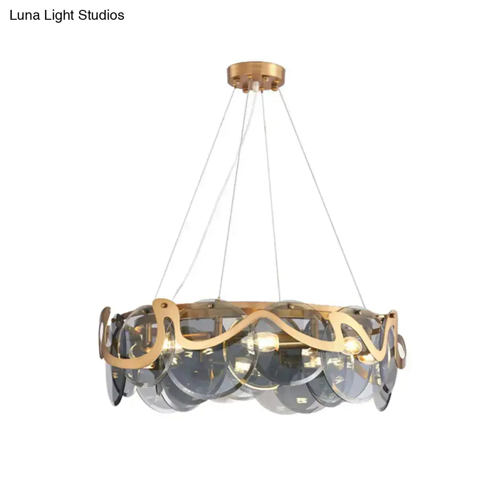 Decorbites™ postmodern circle pendant light with gold-toned brass and gray glass discs light fixture for led incandescent fluorescent bulbs