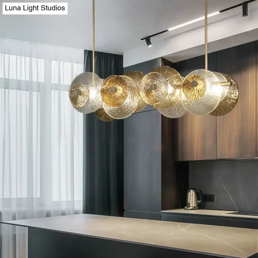Gold and clear glass pendant light with radial patterns decorbites postmodern textured glass island lighting 110v-120v