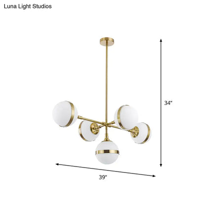 Decorbites postmodern gold branch pendant light with five frosted white ball glass globe shades suspension lamp