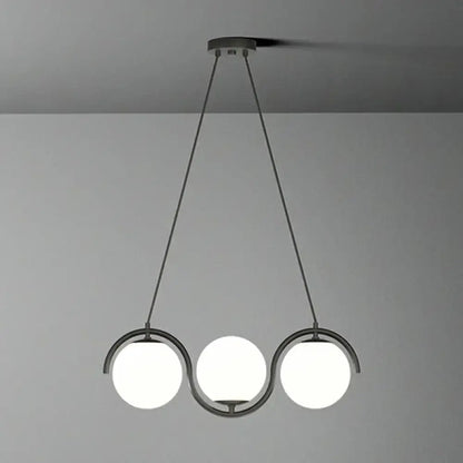 DecorBites™ postmodern black metal hanging lamp with clear milk white frosted glass shade and three globe bulbs
