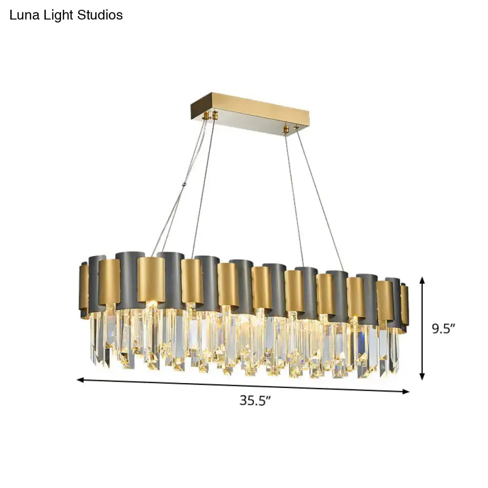 Modern two-tone gold and black DecorBites™ linear island light with crystal pendants for dining room e12 e14 bulbs