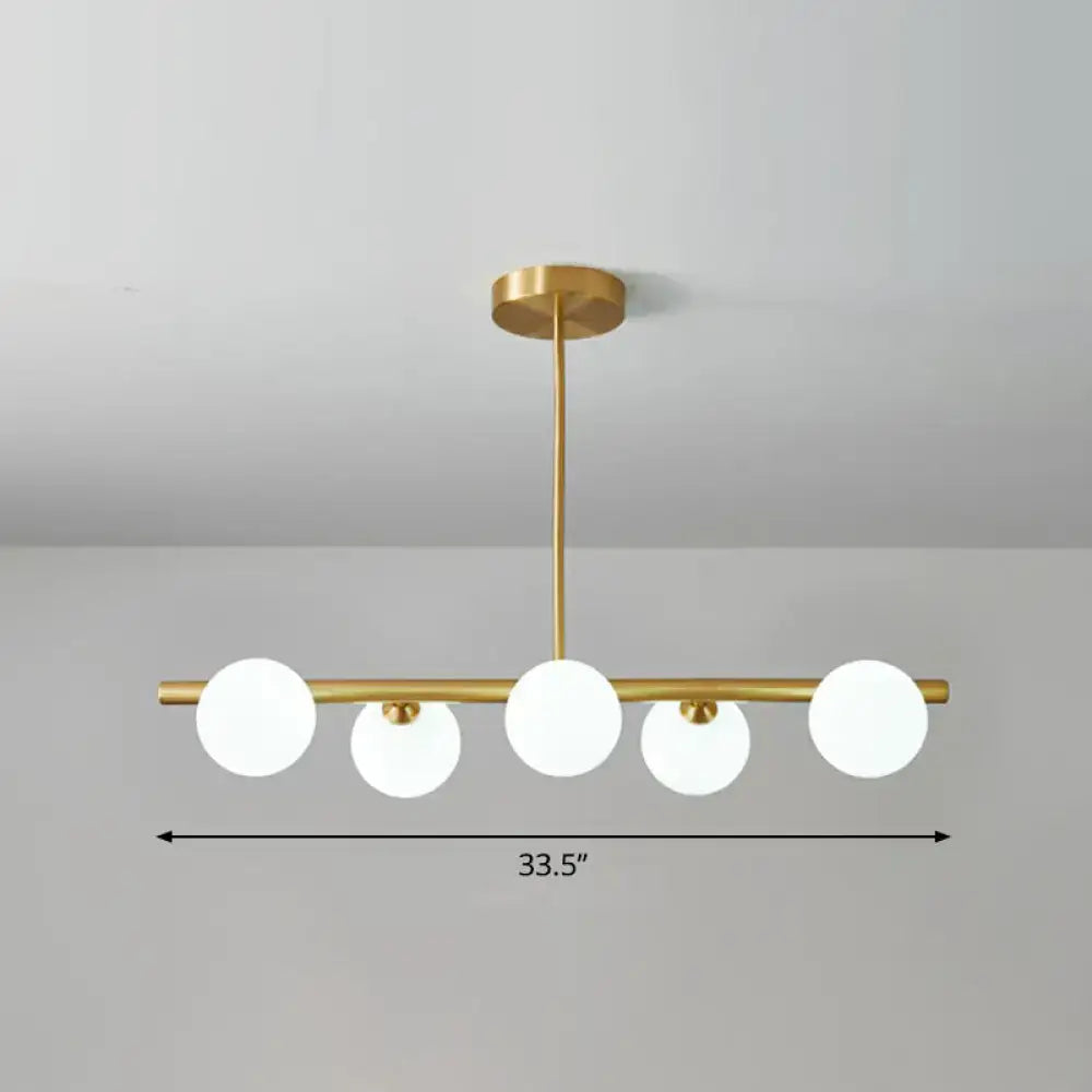Decorbites™ postmodern linear island lamp brass pendant light with four frosted glass globes for dining room use