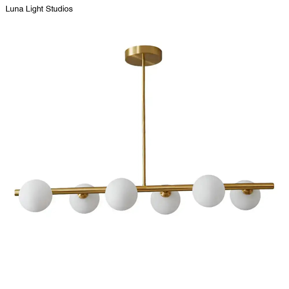 Decorbites™ postmodern linear island lamp pendant light in brass with five frosted glass shades for dining room lighting
