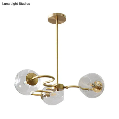 Decorbites™ brass semi-flush mount chandelier with three clear faceted glass globes compatible with e12 e14 bulbs
