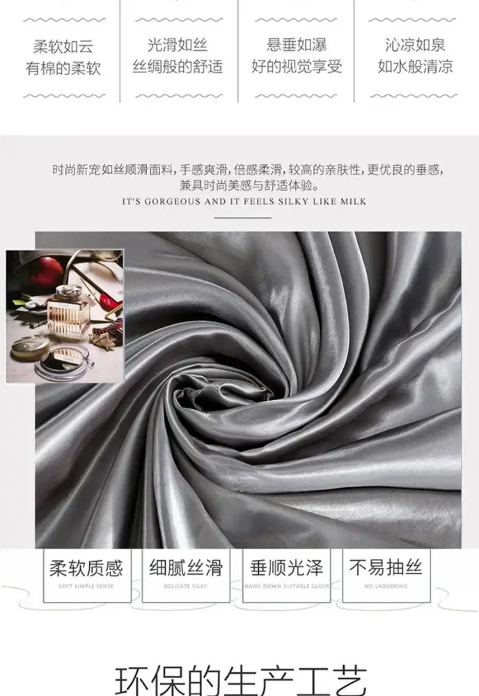 Silky silver satin bed sheet from DecorBites™ premium bedding collection with smooth lustrous finish and gentle folds pcs suitable