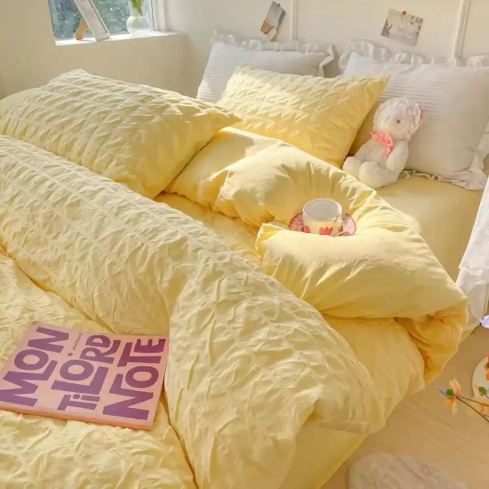 Decorbites princess bedding set in soft textured yellow french style wash cotton with pillowcase 48x74cm