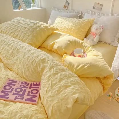 Decorbites princess bedding set in soft textured yellow french style wash cotton with pillowcase 48x74cm