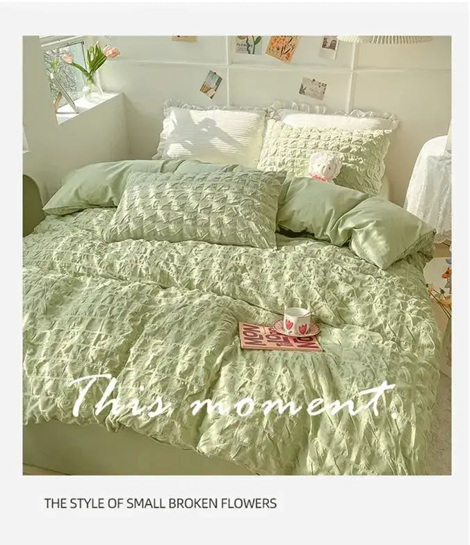 Mint green quilted decorbites princess bedding set with ruffled edges pillowcase 48x74cm summer soft cotton
