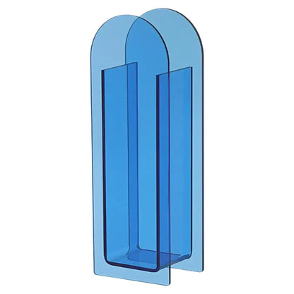 Translucent blue rainbow color acrylic flower vase from decorbites nordic style with overlapping arched panels and central cutout