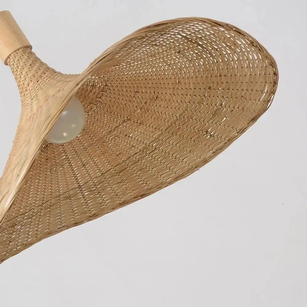 Decorbites™ rattan pendant light with dimmable bamboo shade featuring a natural tan woven rattan lampshade and intricate pattern