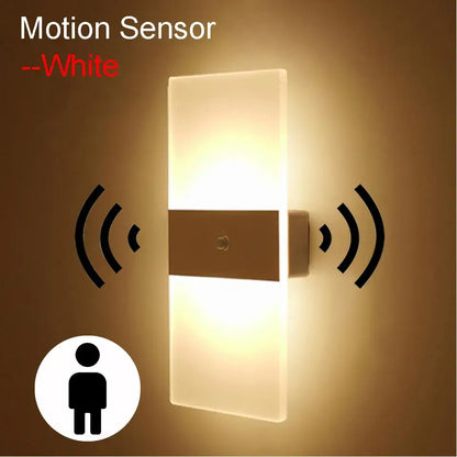 DecorBites™ rechargeable wall light by Rikard white motion sensor with sleek rectangular design and frosted glass panels
