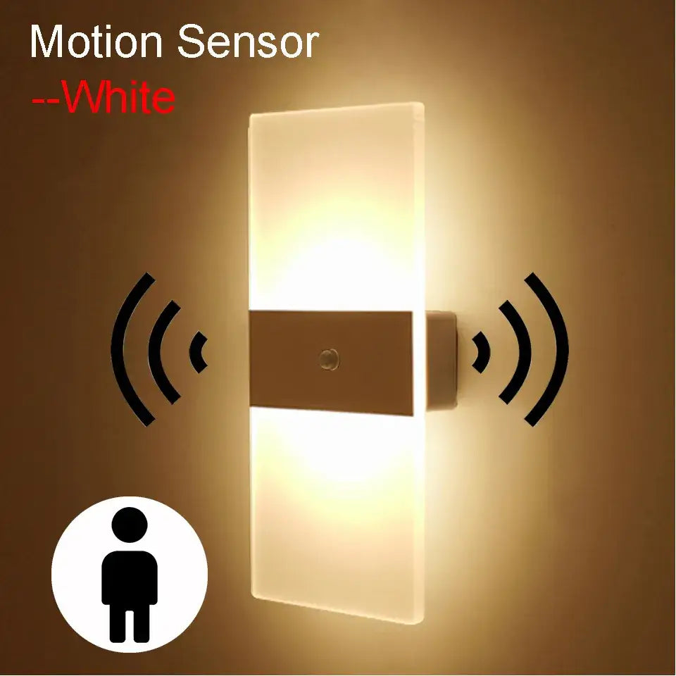 DecorBites™ rechargeable wall light by Rikard white motion sensor with sleek rectangular design and frosted glass panels