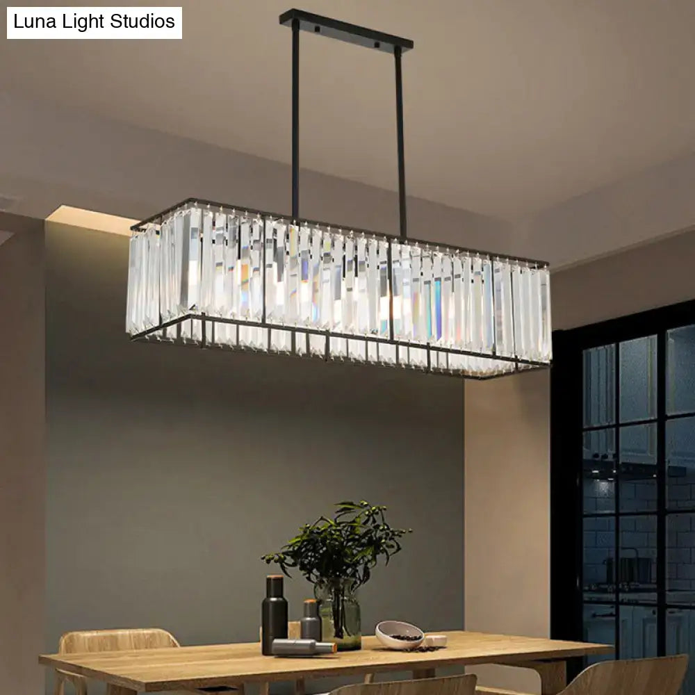 Rectangular clear crystal island pendant light with black metal frame for dining room by DecorBites™