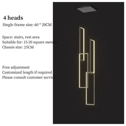 Decorbites™ rectangular led chandelier with modern luster rectangle warm golden illuminated frames suspended from black mount