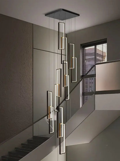 DecorBites™ rectangular LED chandelier with sleek black and gold modern luster rectangle fixtures for living spaces