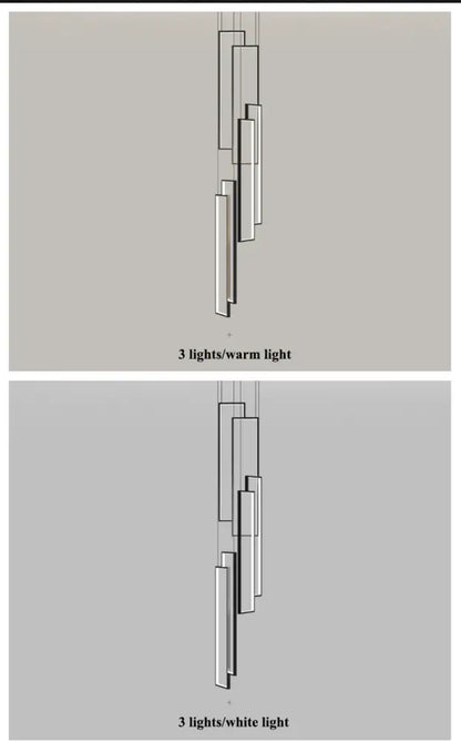 DecorBites™ rectangular led chandelier with three sleek metallic panels for modern living spaces and warm or white light