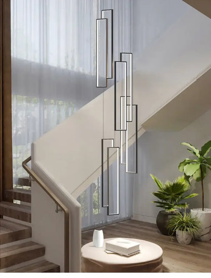 DecorBites™ rectangular LED chandelier with sleek black frames and illuminated panels for modern living spaces