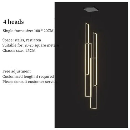 DecorBites™ rectangular led chandelier with modern luster rectangle design and warm golden illuminated frames