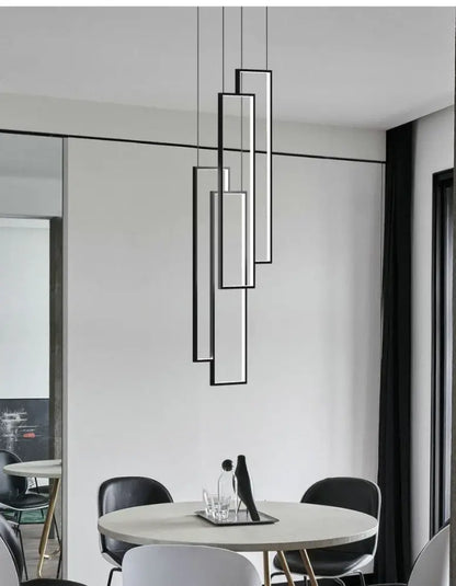 DecorBites™ rectangular led chandelier with modern black-framed luster rectangle design for living spaces