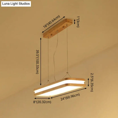 Modern rectangular decorbites™ wood island pendant light with warm white natural led strips for dining room use