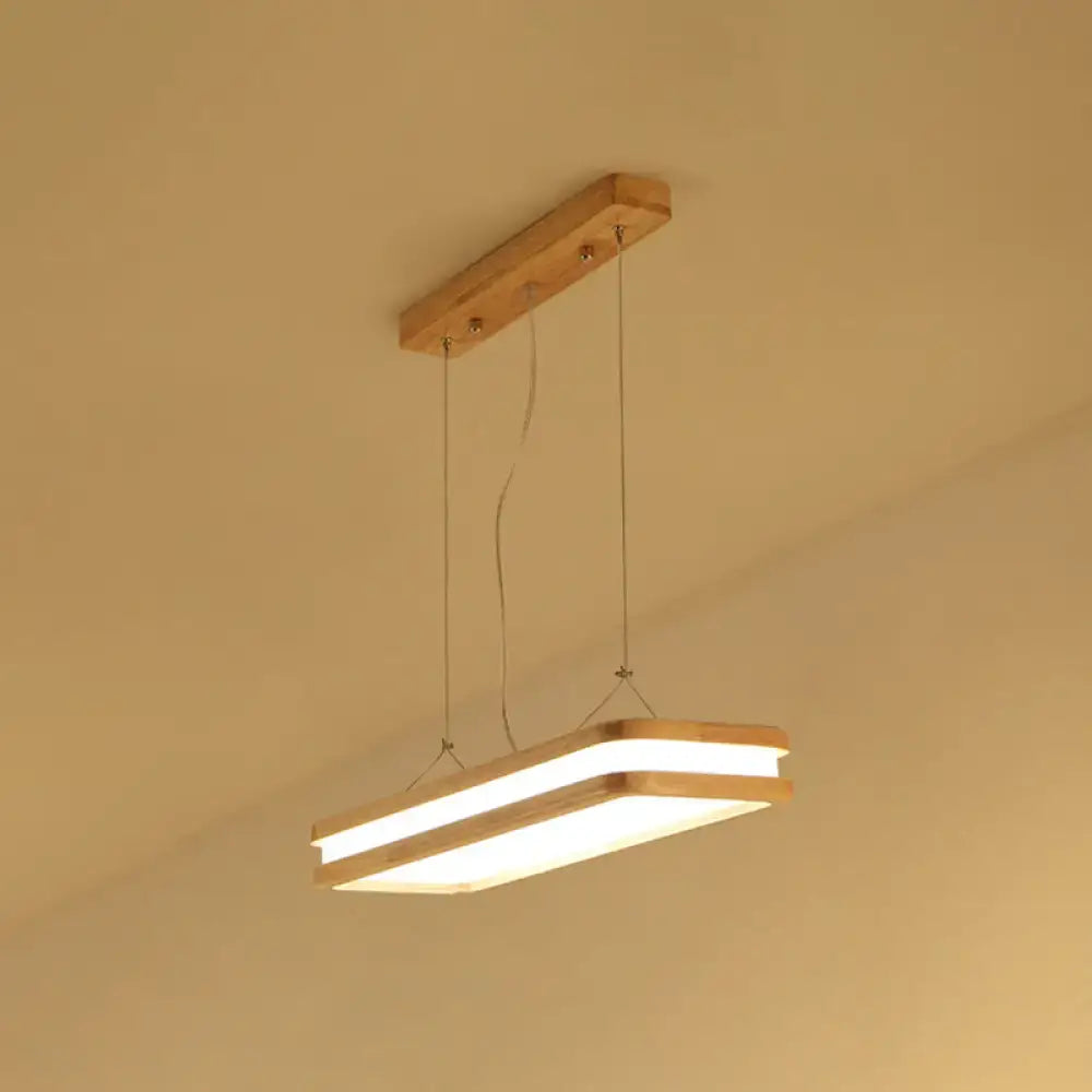 Decorbites™ rectangular wood island pendant light with warm white natural led strips and beige wood frame for dining room