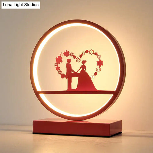 Decorbites™ red loop night light featuring a romantic metal led table lamp with a couple silhouette in floral heart design