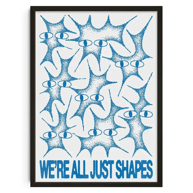 Decorbites™ retro abstract canvas print in blue with stylized eyes and text for modern home decor