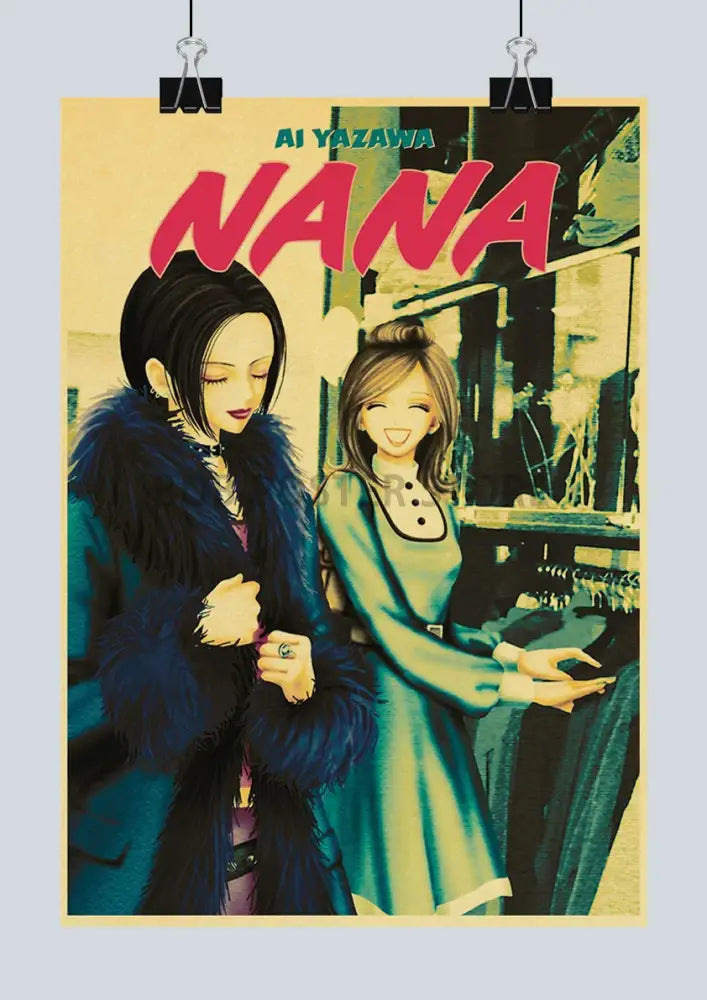 Vintage-style decorbites retro anime nana kraft poster featuring two characters in stylish coats on a retro backdrop