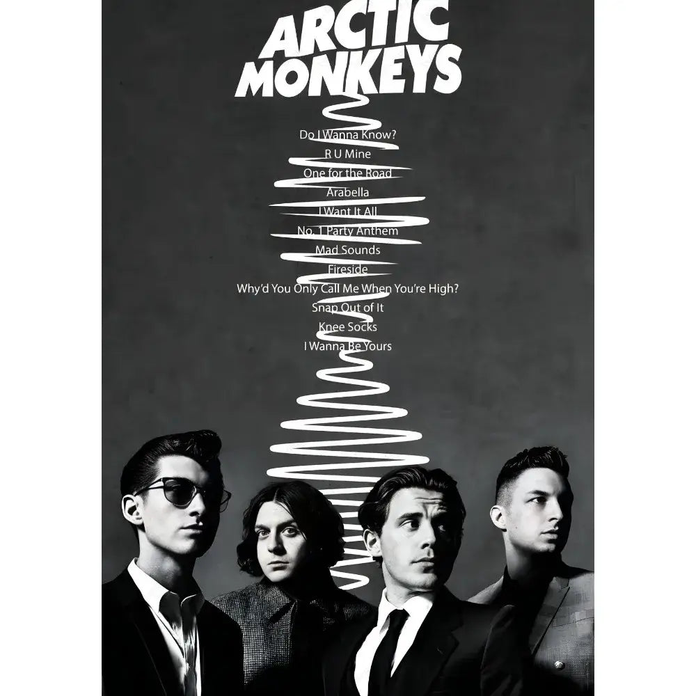 Black-and-white retro arctic monkeys wall art poster with spiral album tracklist design waterproof decor
