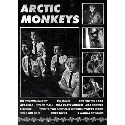 Black and white retro arctic monkeys wall art poster with album tracklist waterproof decorbites™ retro arctic design