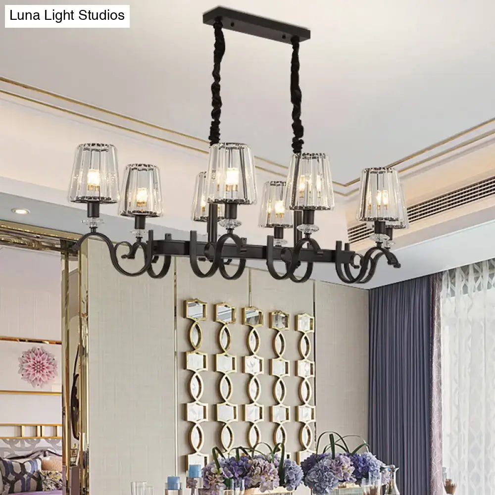 DecorBites™ retro black wrought iron chandelier with six clear glass shades and twisted cords for dining room e12 e14 bulbs