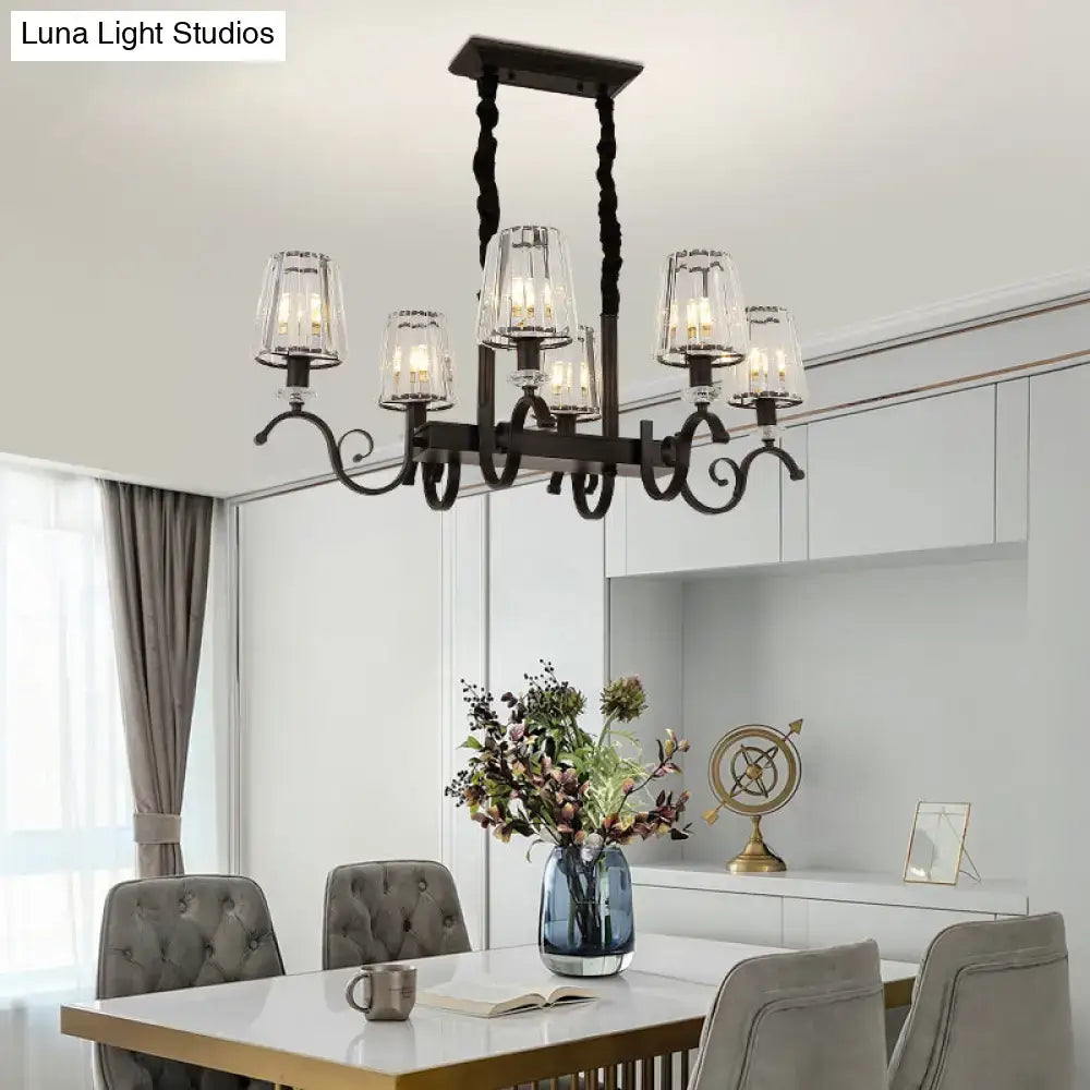 Black wrought iron DecorBites™ retro chandelier with six clear glass shades for dining room e12 e14 bulbs suspension cords
