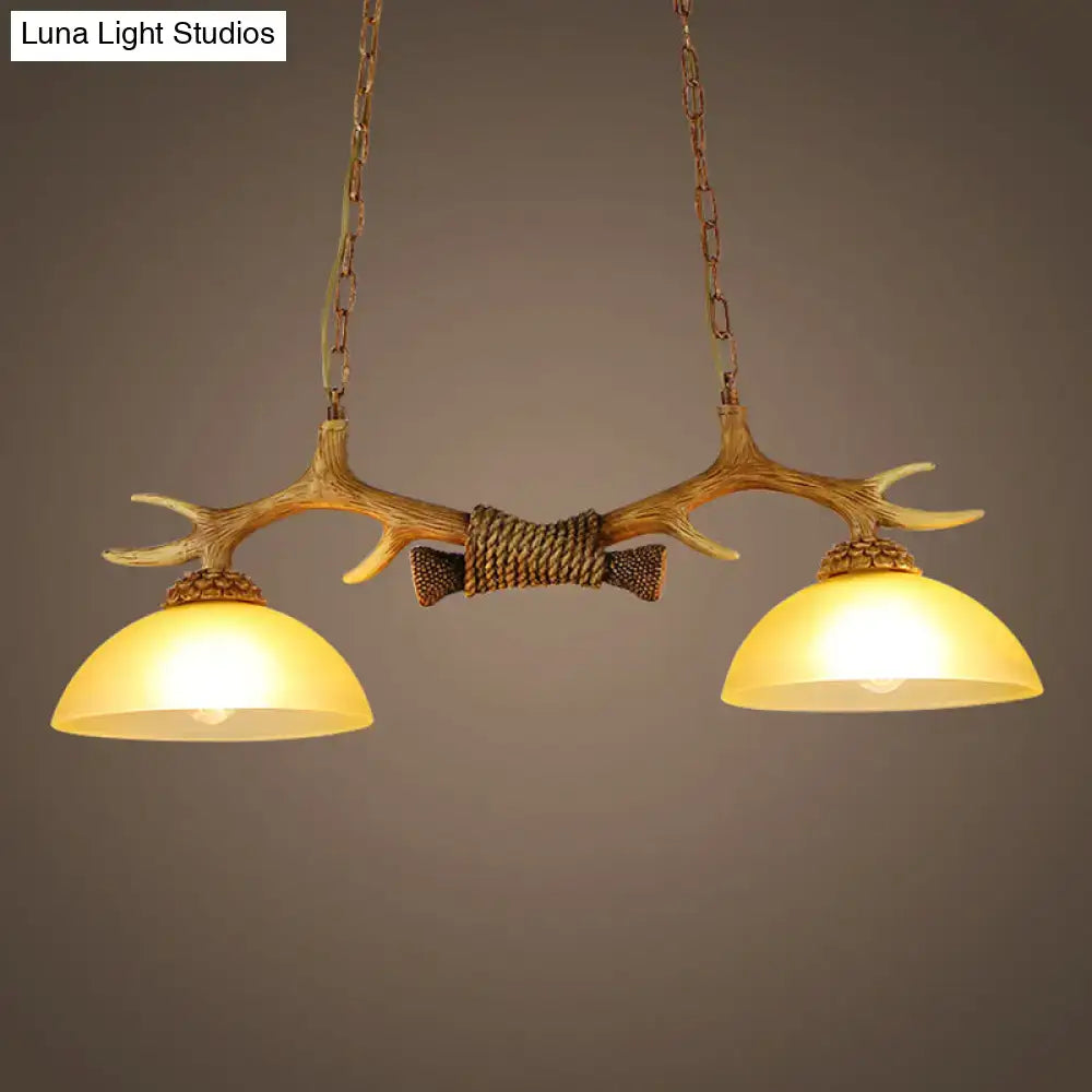 Decorbites retro dome pendant light set of 2 with beige glass shades and decorative deer horn accent