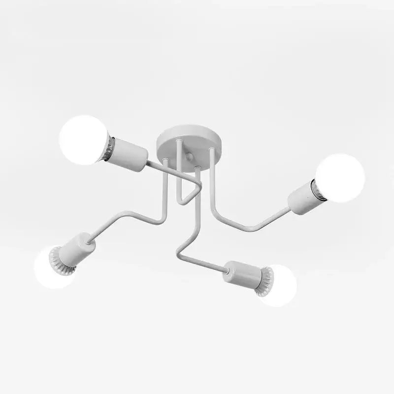 Decorbites™ retro industrial wrought iron ceiling light with white modern fixture featuring four curved arms and spherical bulbs
