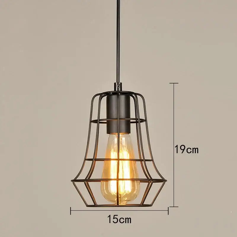Black metal cage pendant light with exposed Edison bulb featuring DecorBites™ retro iron art industrial style