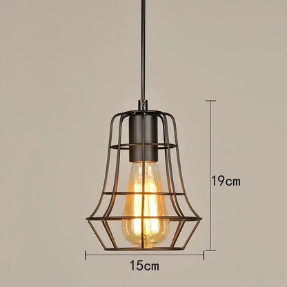 Black metal cage pendant light with exposed Edison bulb featuring DecorBites™ retro iron art industrial style