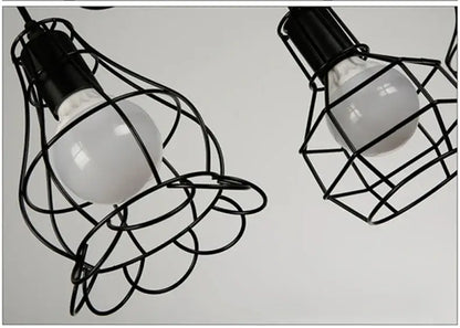 Black wrought iron cage pendant light with frosted glass bulbs decorbites retro iron art vintage industrial style