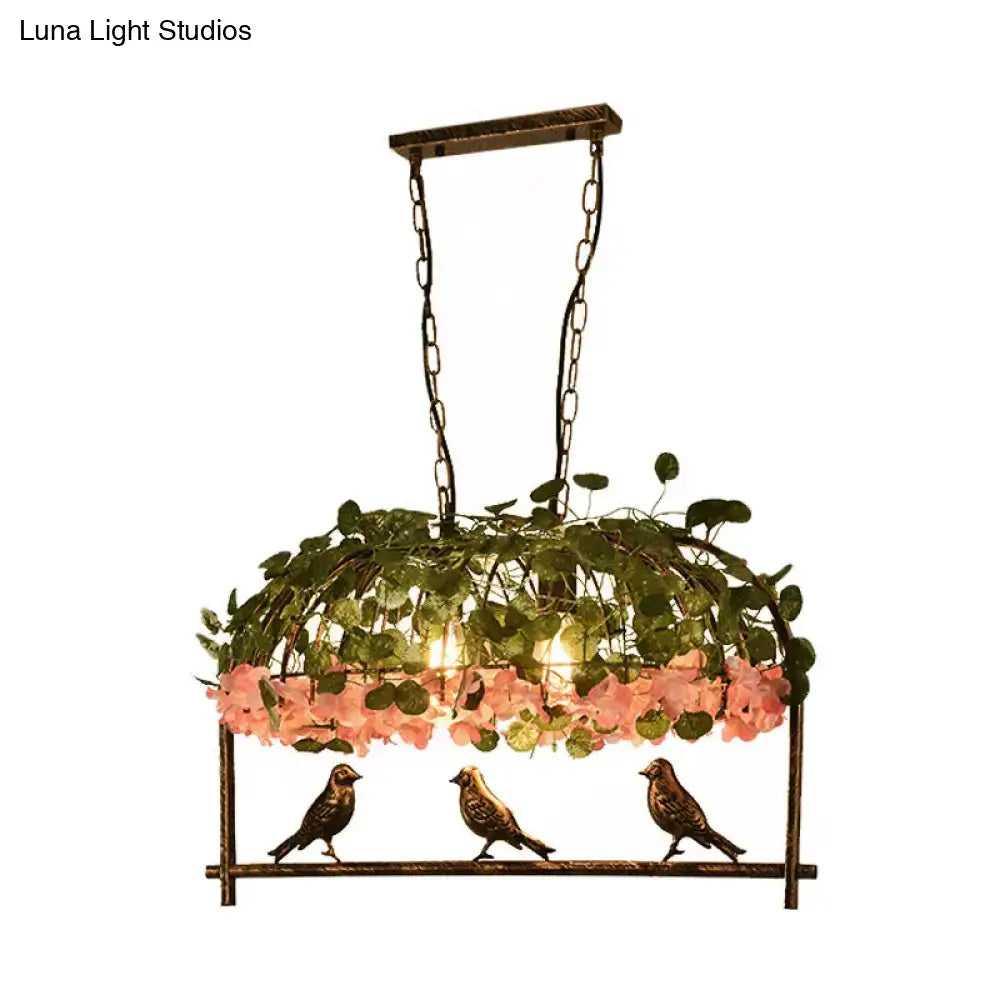 Antique bronze retro metal ceiling light with flower decor and bird figurines from DecorBites™ brass finish