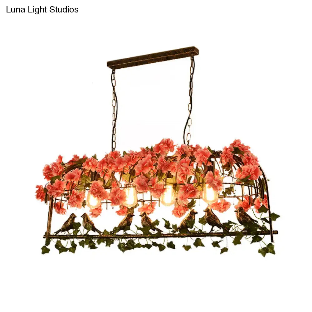 Decorbites retro metal ceiling light with brass finish featuring flower decor birds and exposed bulbs for restaurants