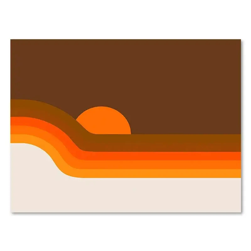 DecorBites™ Retro Rainbow Boho art prints canvas with minimalist abstract sunset in warm orange and brown tones
